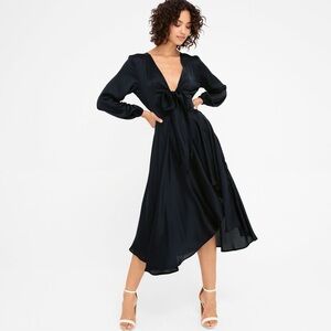 Sheike Sz 10 Satin Black Feminine Flowy Midi Dress